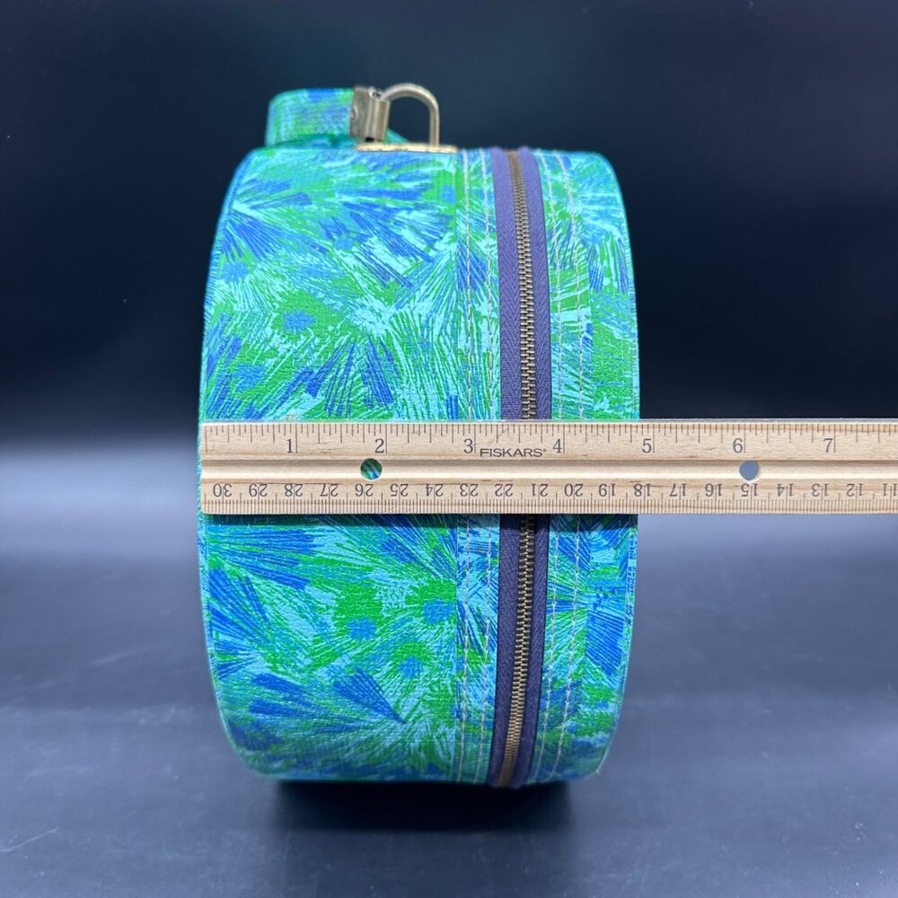 Vintage Luggage Travel Floral Train Case Floral Round Blue Green Carryon MCM - Picture 12 of 12